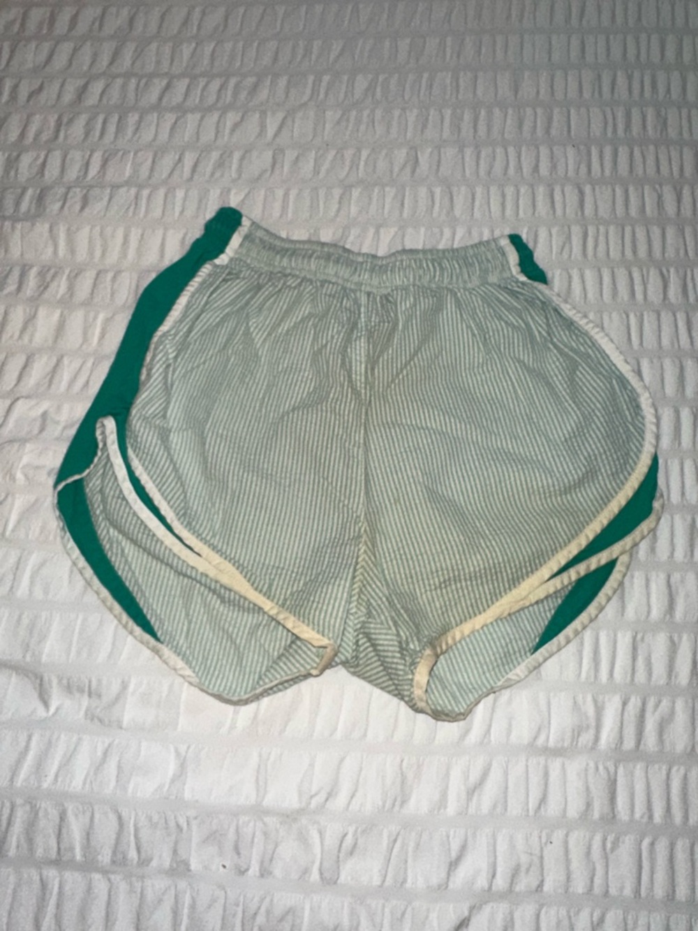 Lauren James Green Seersucker Athletic Running Shorts